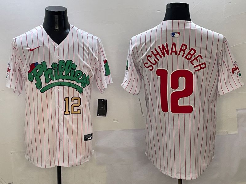 Men Philadelphia Phillies #12 Schwarber White Stripe Fourth generation Joint Name Nike 2025 MLB Jersey style 1->philadelphia phillies->MLB Jersey